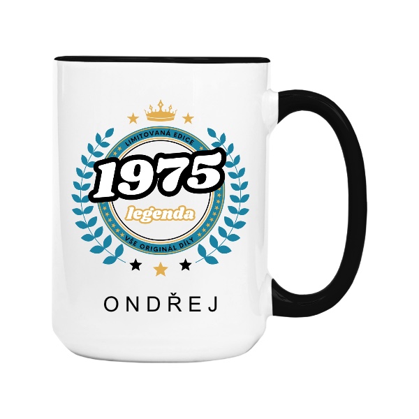 Hrnek velký barevný s potiskem 1975 limitovaná edice legenda věnec se jménem