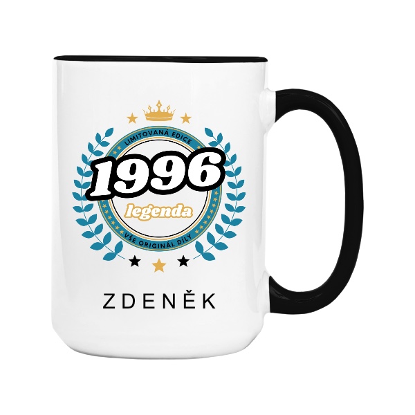 Hrnek velký barevný s potiskem 1996 limitovaná edice legenda věnec se jménem