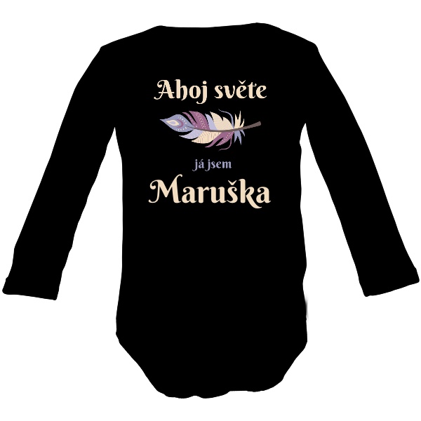 Dětské body Long  s potiskem Ahoj světe peříčko se jménem pro holčičku