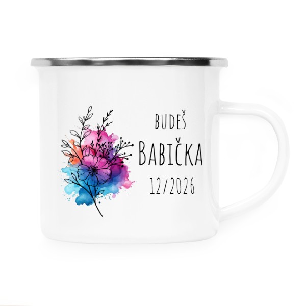Budeš babička s lineart rostlinou a datem