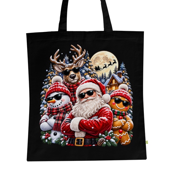 BIO plátěná taška s potiskem Cool Santa s vánoční partou