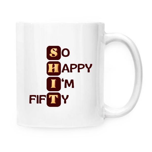 Hrnek malý bílý s potiskem dárek k padesátinám So Happy Im Fifty