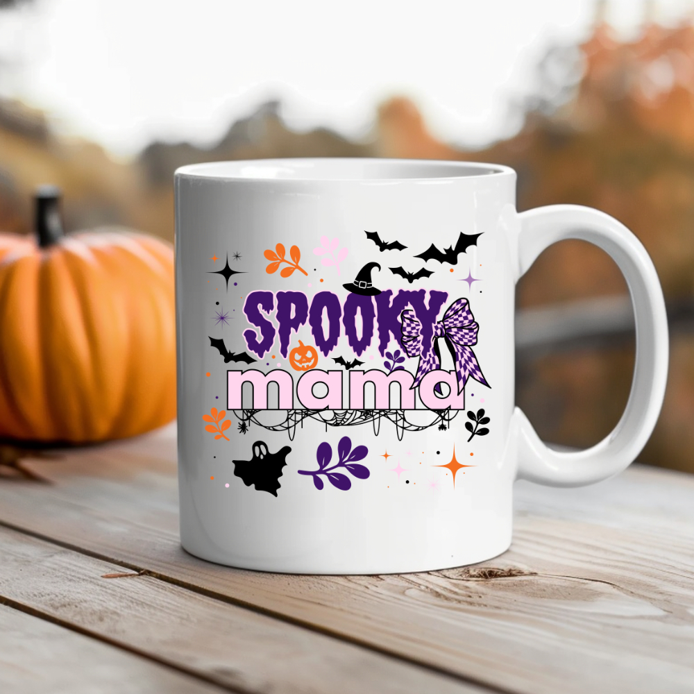 Hrnek malý bílý s potiskem Strašidelný Halloween Spooky Mama