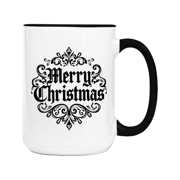 Hrnek velký barevný s potiskem Elegantní vánoční nápis Merry Christmas