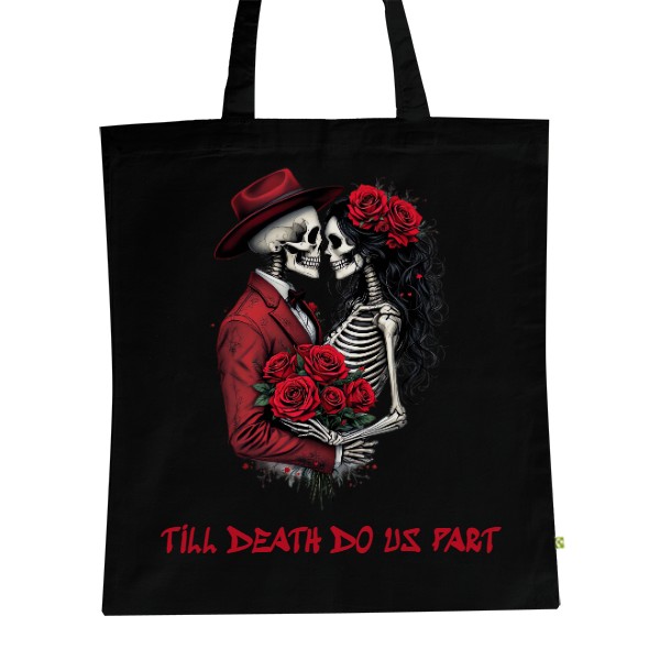 BIO plátěná taška s potiskem Gothic zamilované kostry TILL DEATH DO US PART