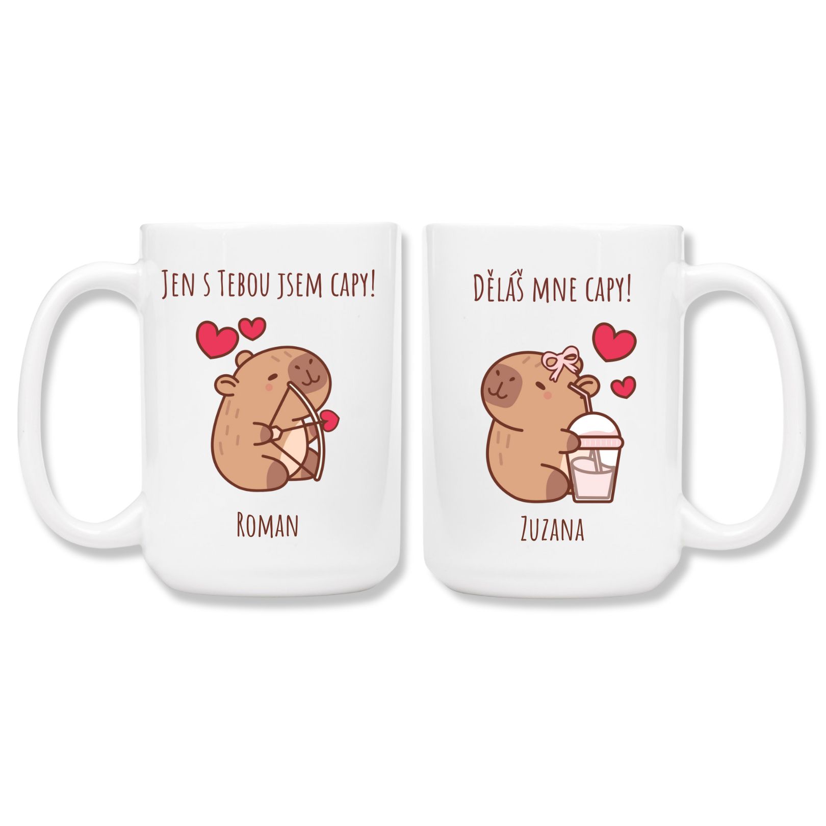 Hrnek velký bílý s potiskem Zamilovaná capybara se jménem pro dívku