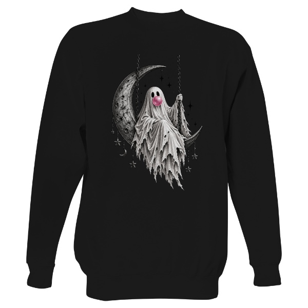 Mikina bez kapuce Unisex s potiskem Halloweenský motiv ducha a srpku měsíce
