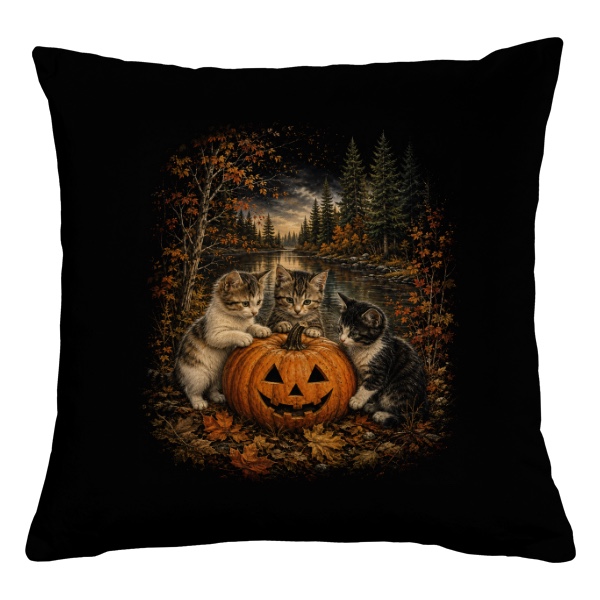 Halloweenský motiv roztomilých koťátek a dýně