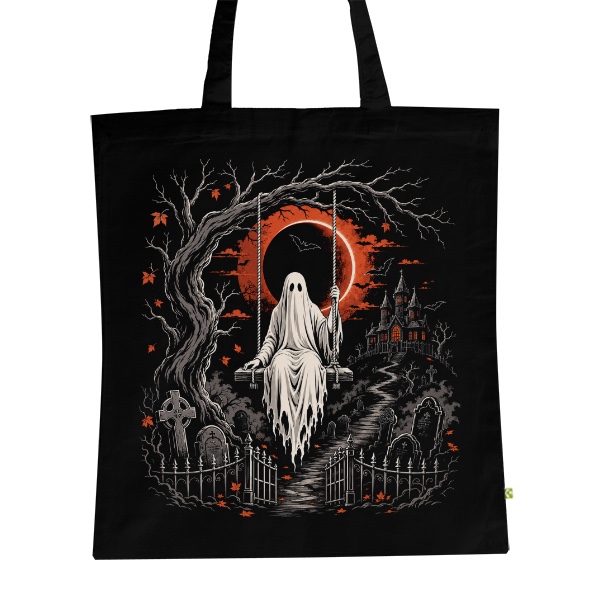 Halloweenský motiv s duchem na houpačce