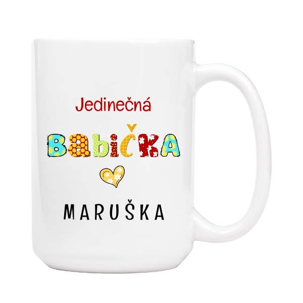 Hrnek velký bílý s potiskem Jedinečná babička se jménem