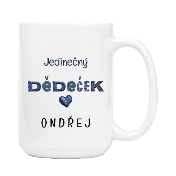 Hrnek velký bílý s potiskem Jedinečný dědeček se jménem