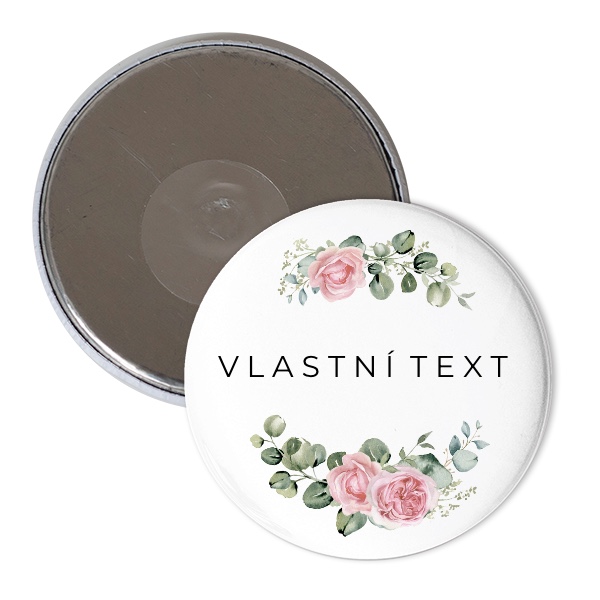 Magnet  s potiskem Magnetka květinový kruh pivoňky eukalyptus vlastní text