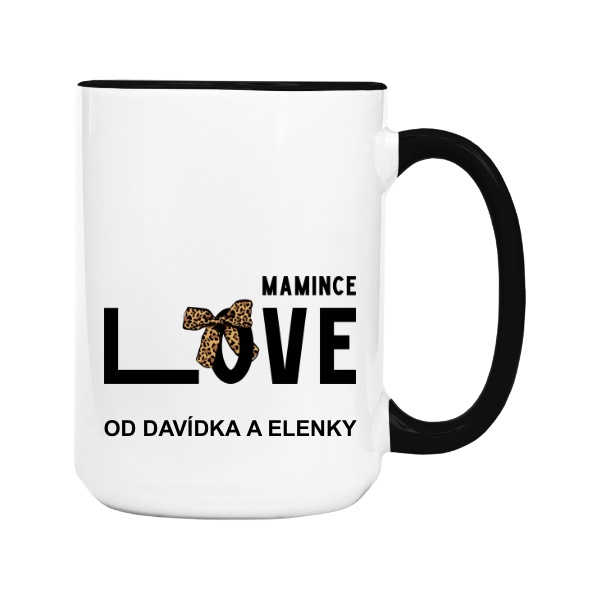 Hrnek velký barevný s potiskem Mamince Love s mašlí a jmény jejích dětí