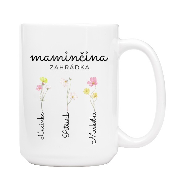 Maminčina zahrádka se jmény tří dětí