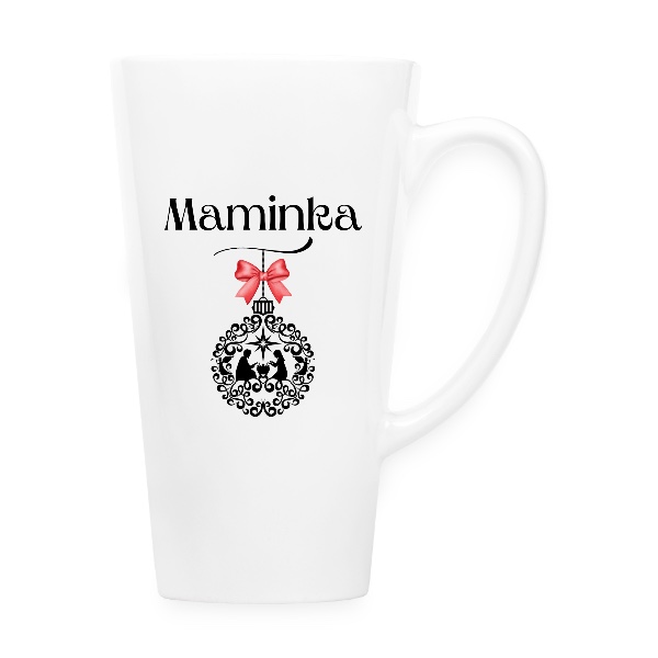 Hrnek latté s potiskem Maminka vánoční ozdoba s Ježíškem v kolébce