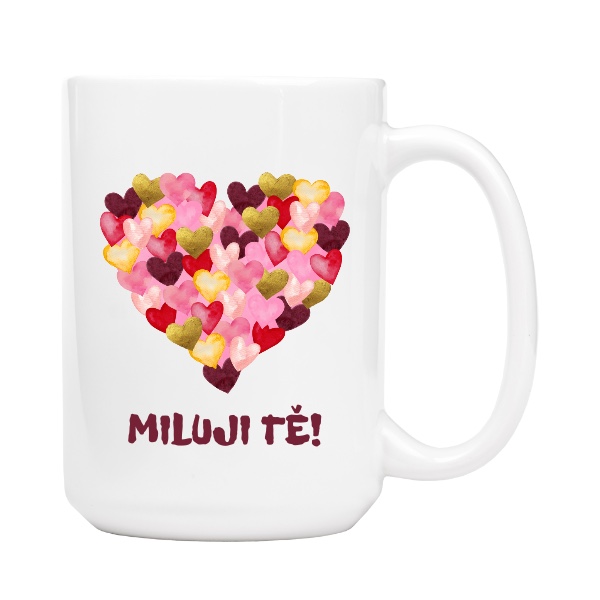 Hrnek velký bílý s potiskem Miluji tě se srdíčky