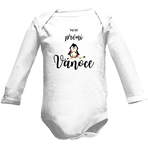 Dětské body Long  s potiskem Moje první Vánoce s tučňákem