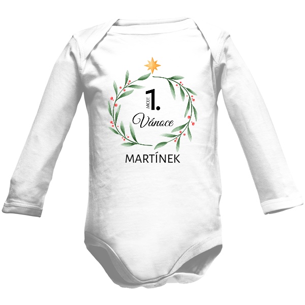 Dětské body Long  s potiskem Moje první Vánoce se jménem