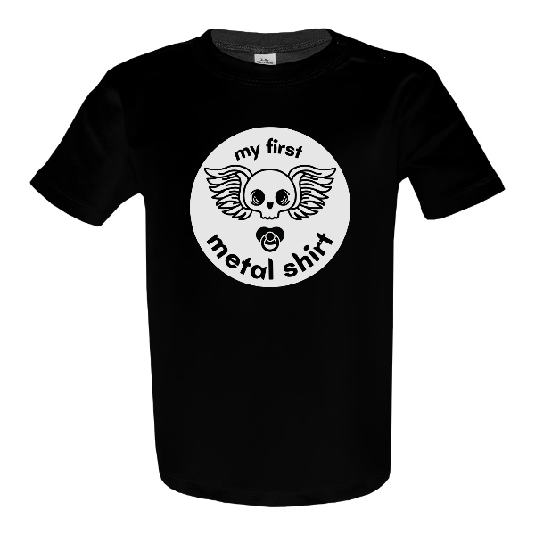 Tričko s potiskem My first metal shirt lebka s dudlíkem