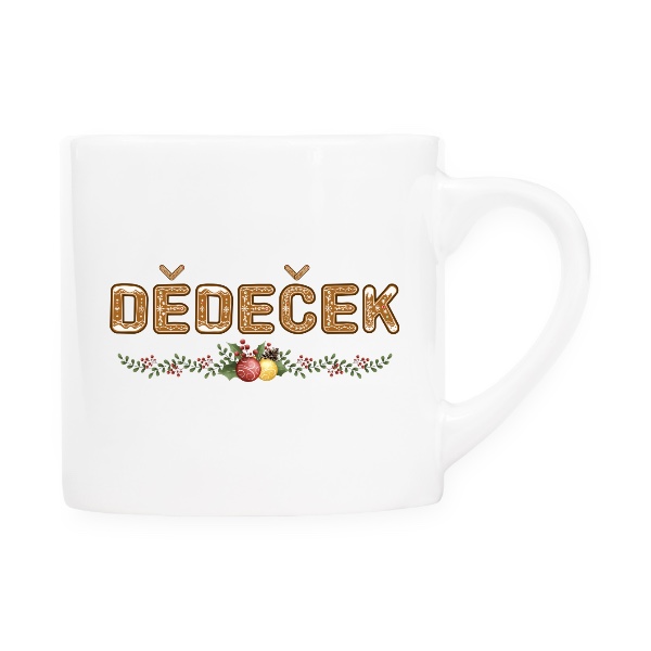 Hrnek espresso (Lungo) s potiskem Nápis dědeček a Vánoce z perníčků s upravitelným rokem