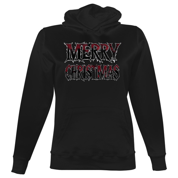 Dámská mikina s kapucí s potiskem Nápis Merry Christmas v rockovém stylu