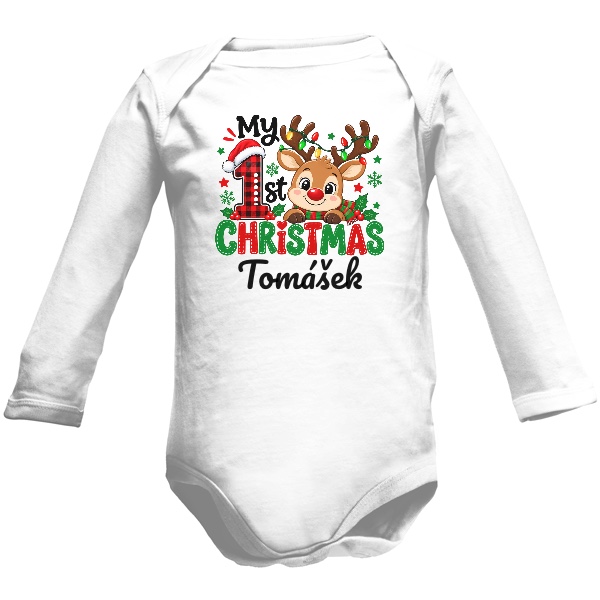 Nápis My 1st Christmas s jelínkem a jménem