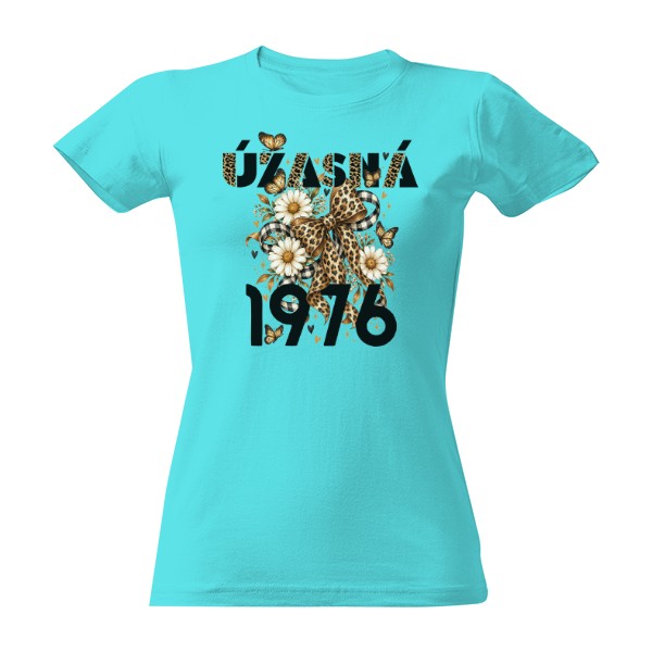 Narozeninový dárek Úžasná 1976 s leopardí mašlí a květinami