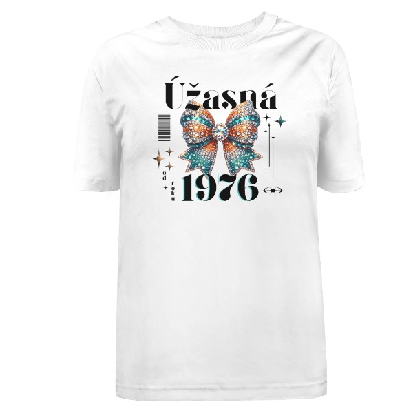 Tričko s potiskem Narozeninový dárek Úžasná 1976 s mašlí