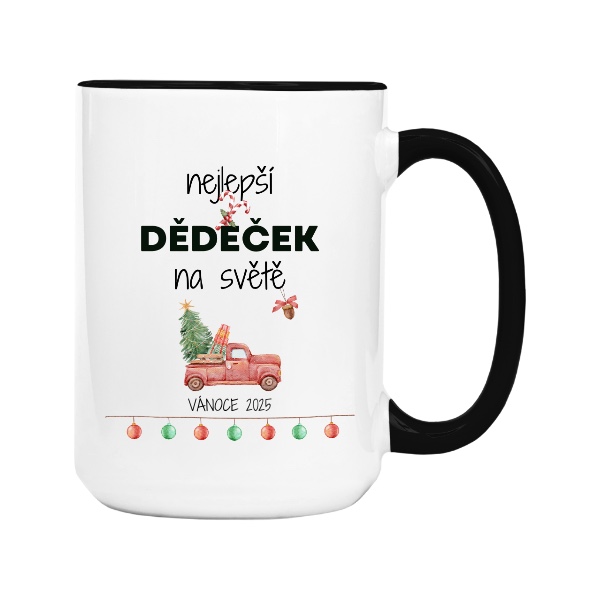 Hrnek velký barevný s potiskem Nejlepší dědeček na světě Vánoce s upravitelným rokem