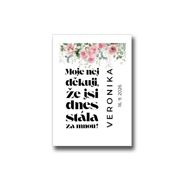 Přání poděkování svědkyni se jménem nevěsty