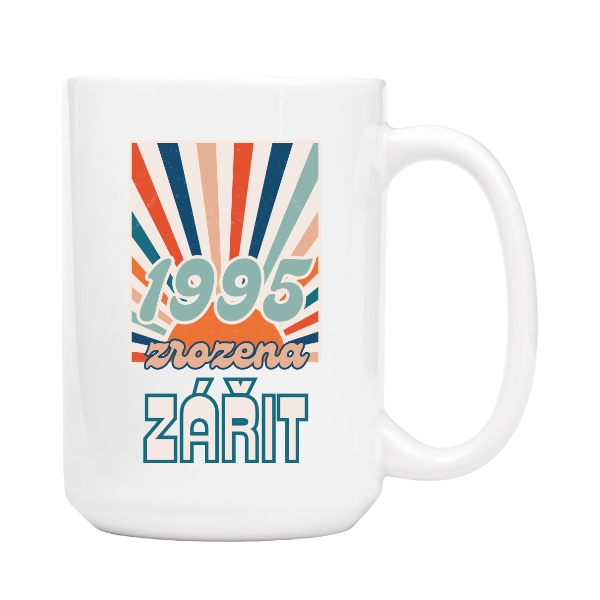Hrnek velký bílý s potiskem Retro 1995 zrozena zářit