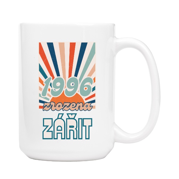 Hrnek velký bílý s potiskem Retro 1996 zrozena zářit