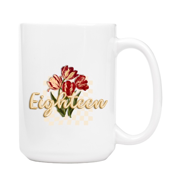 Retro narozeninový dárek k osmnáctinám Eighteen s tulipány
