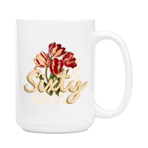 Retro narozeninový dárek k šedesátinám Sixty s tulipány