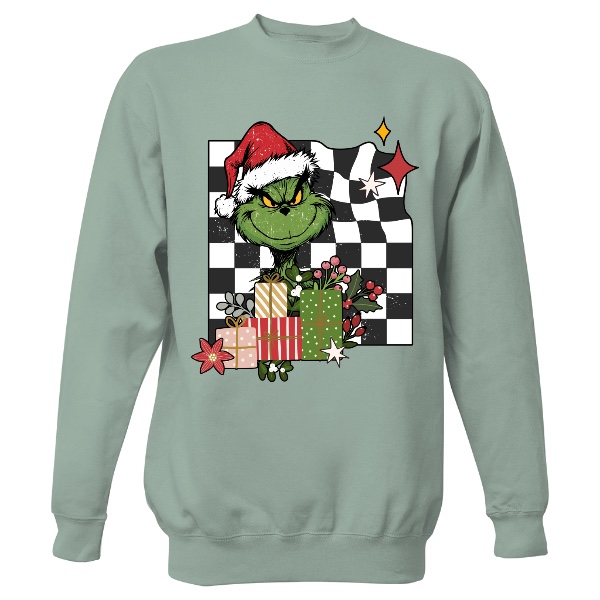 Mikina bez kapuce Unisex s potiskem Retro vánoční Grinch s dárky