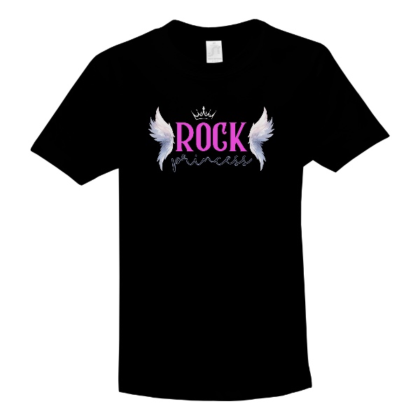 Tričko s potiskem Rock princess s křídly a korunkou