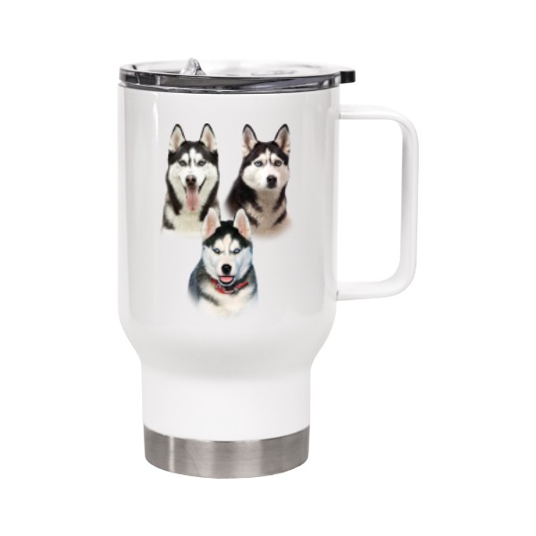 Cestovní termohrnek s uchem s potiskem Sibiřský husky