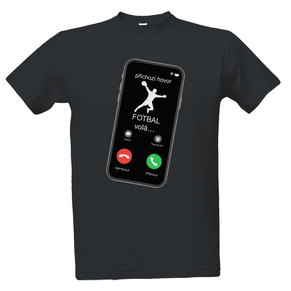 Tričko s potiskem Telefon s fotbalistou brankářem a textem fotbal volá